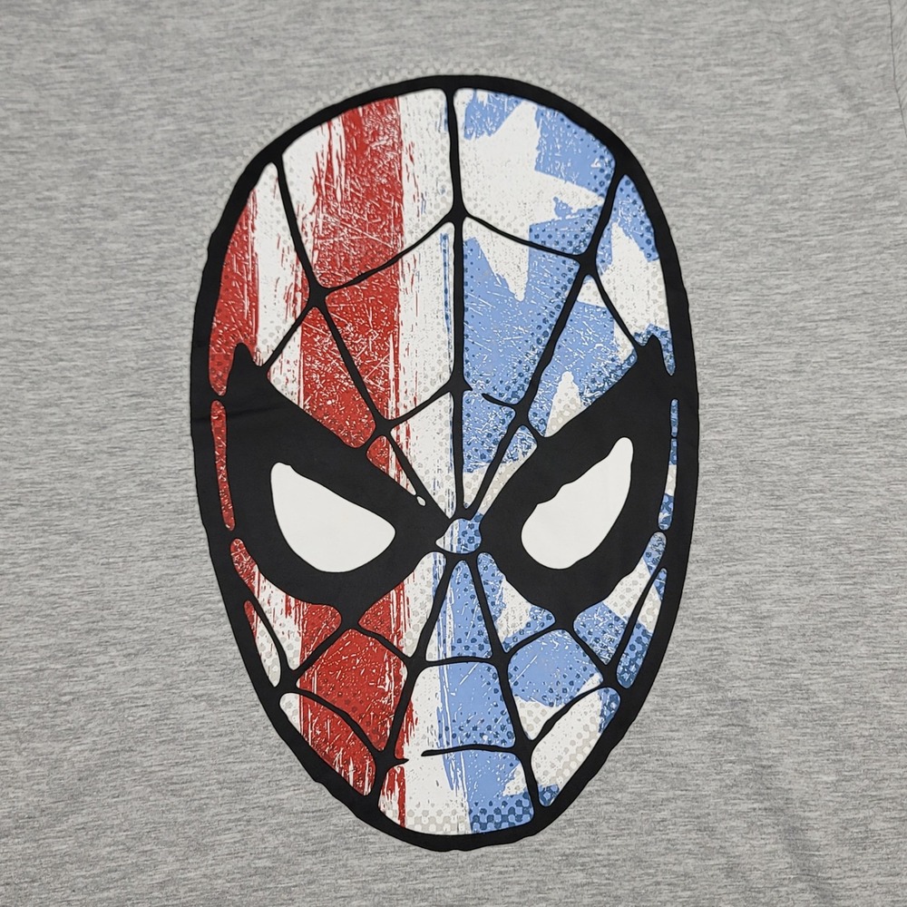 Marvel Spider-Man American Flag Mask Graphic T-Shirt Grey Mens XL Red White Blue - Picture 2 of 7